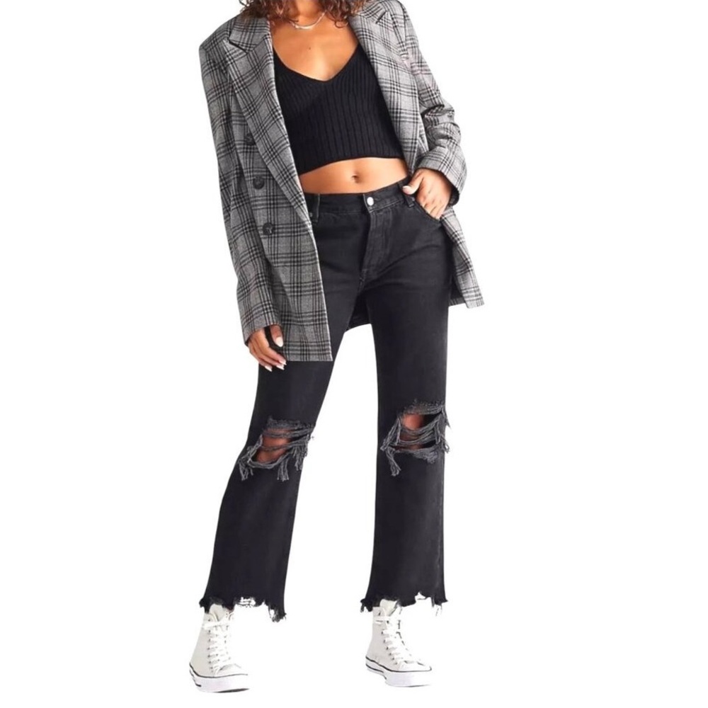 We The Free Distressed Frayed Hem Button Fly Washed Black Jeans 31